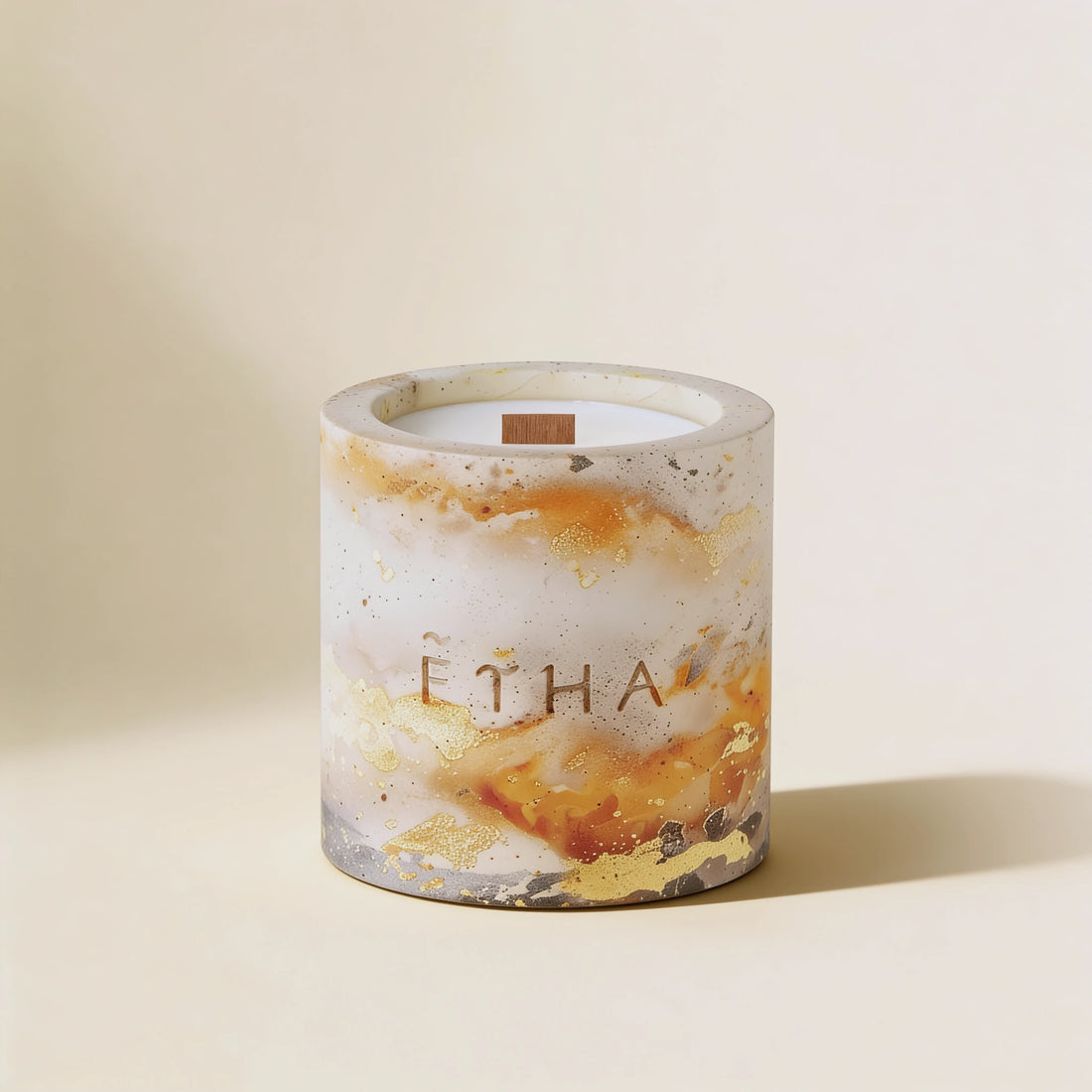 ETHA Wisdom of Earth handcrafted candle, top view