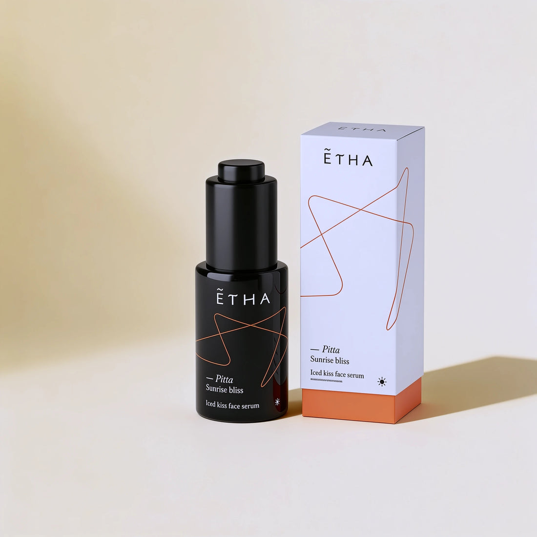 ETHA Pitta face serum bottle and box, top view