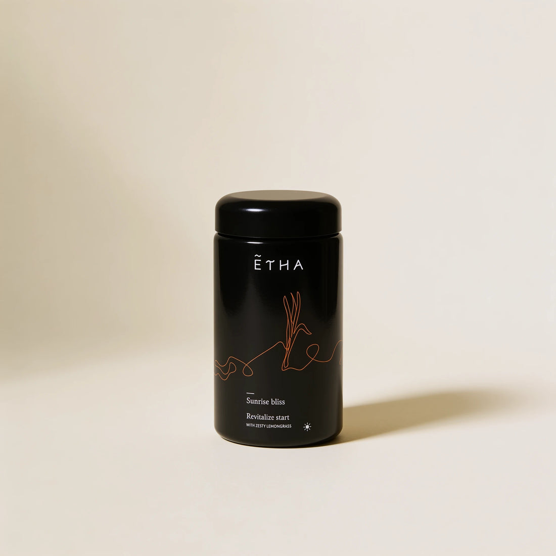 ETHA tea jar, Pitta Revitalize Start blend, front view