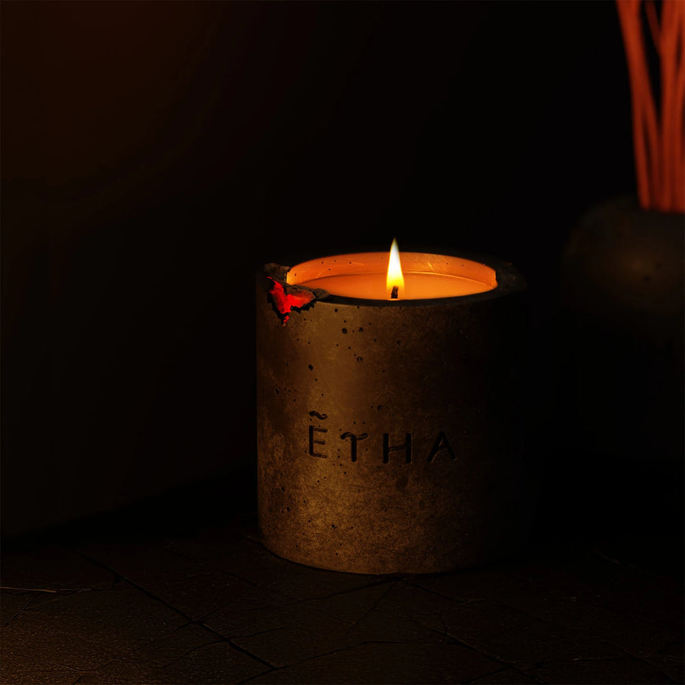 ETHA Wisdom of Fire candle, lit and styled