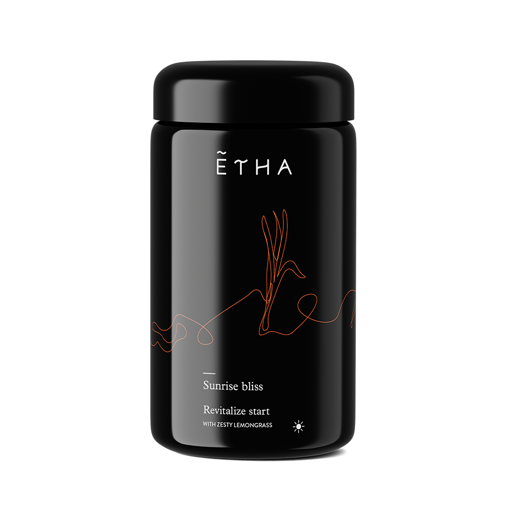 ETHA tea jar, Pitta Revitalize Start blend, front view